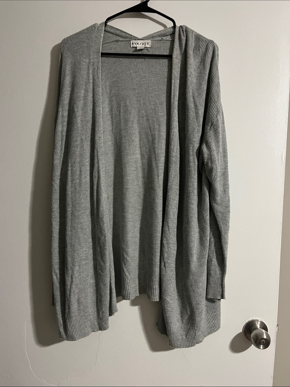 Ava & Viv Light Gray Ribbed Open Cardigan